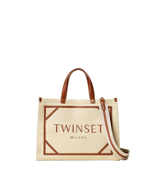 TWIN SET Canvas Shopper Handbag with Removable Strap