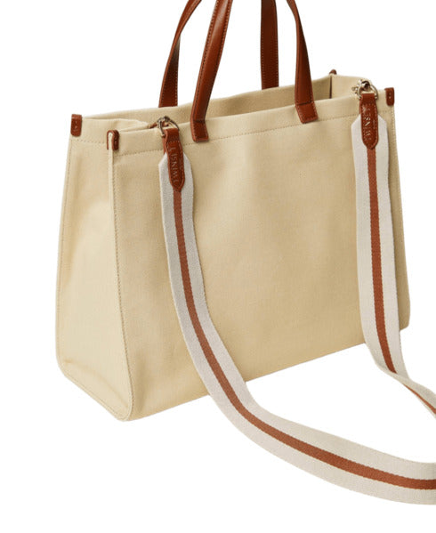 TWIN SET Canvas Shopper Handbag with Removable Strap