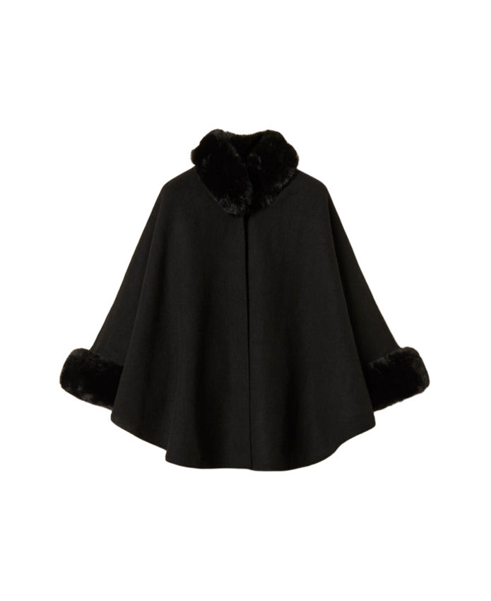 TWIN SET Elegant Wide-Fit Poncho with Faux Fur Detail