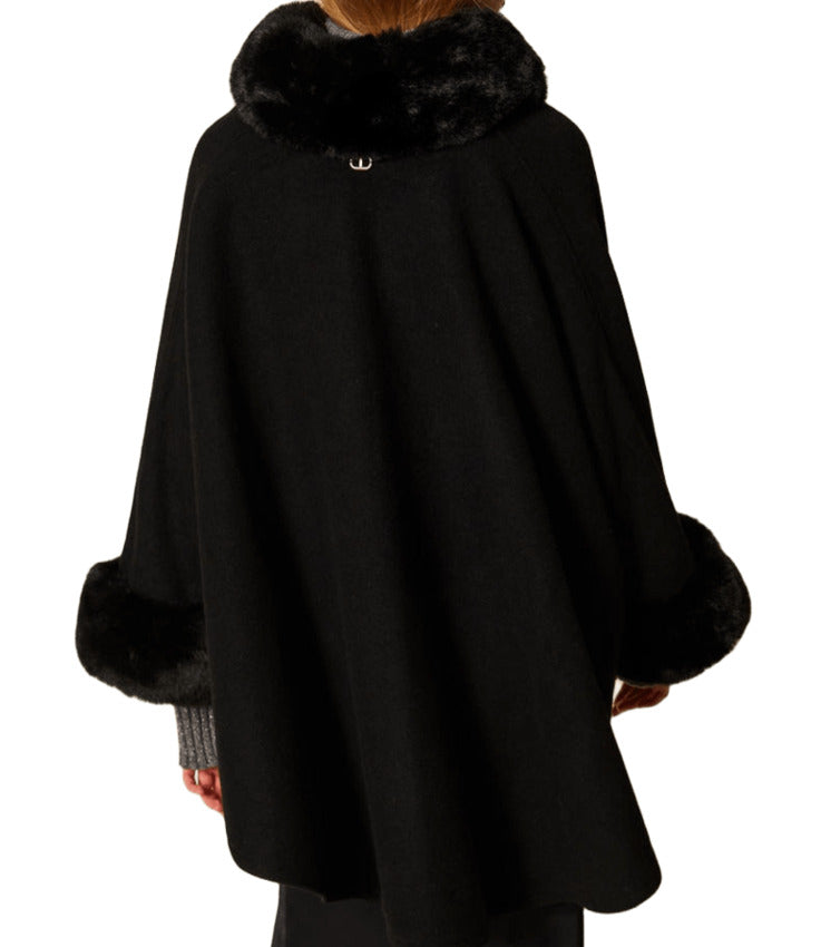 TWIN SET Elegant Wide-Fit Poncho with Faux Fur Detail