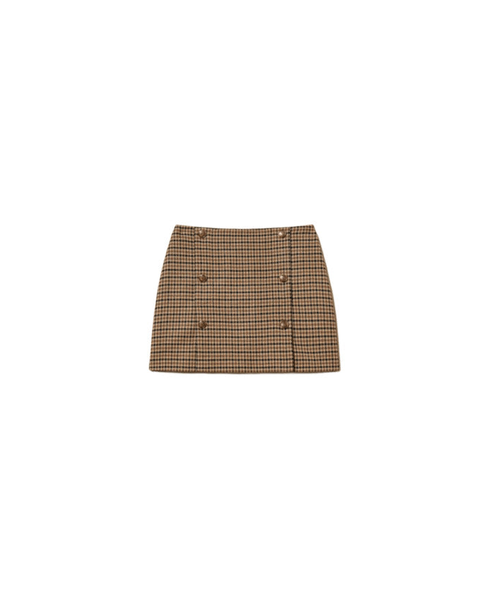 TWIN SET Mini Check Skirt with Golden Buttons