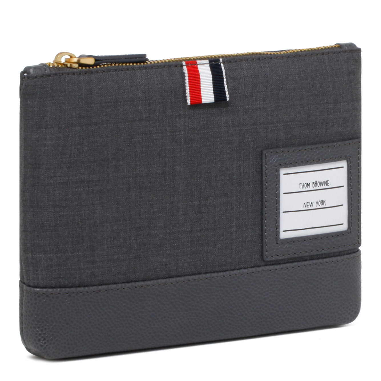 THOM BROWNE Medium Grey Wool Leather Handbag