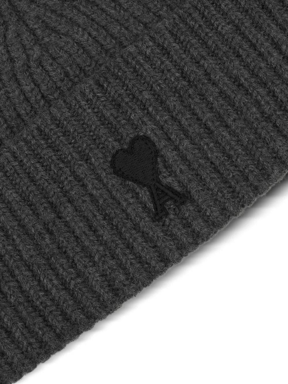 AMI PARIS Ribbed Wool Beanie with Turned-Up Hem for Men