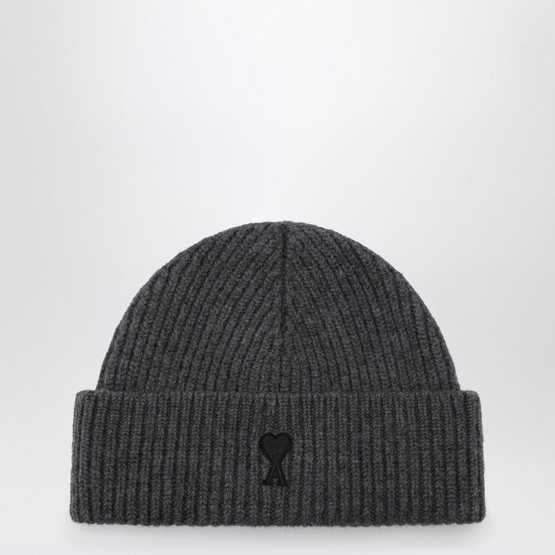 AMI PARIS Ribbed Wool Beanie with Turned-Up Hem for Men