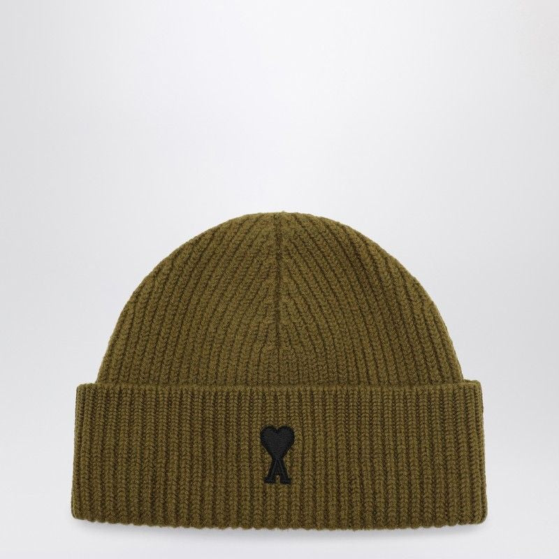 AMI PARIS Ribbed Texture Wool Beanie with Turned-Up Hem