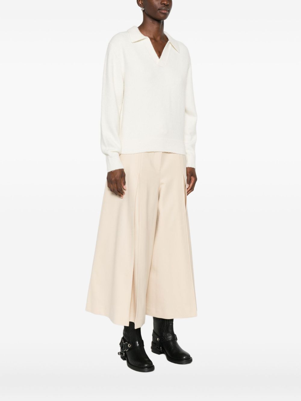 DUNST Wool Blend Polo Sweater - V-Neck, Long Sleeves