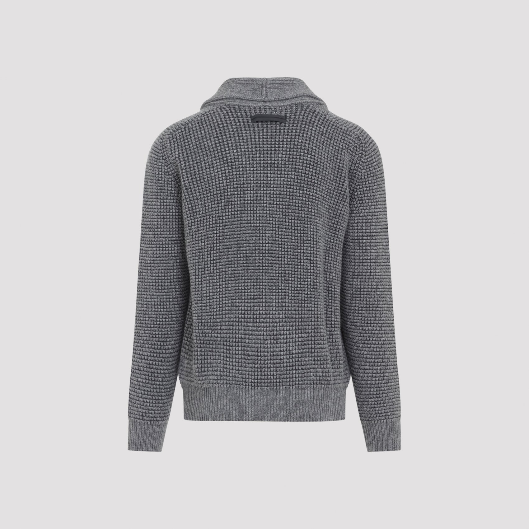 ZEGNA Boxy Fit Ribbed Cardigan with Scarf Collar - Size 50