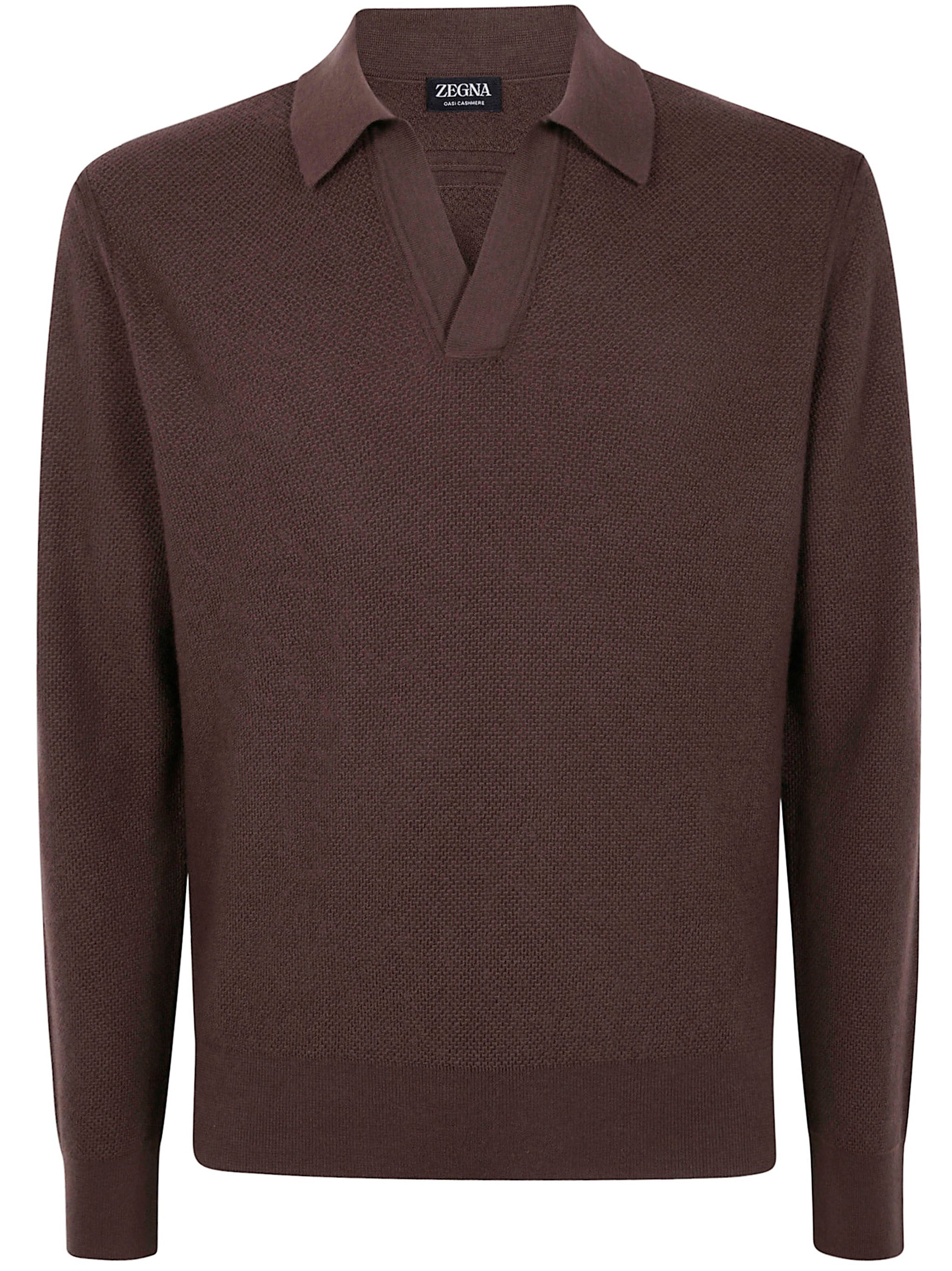 ZEGNA Cashmere Polo Shirt - Classic Collar, Long Sleeves