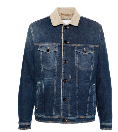 JACOB COHEN Men's Indigo Denim Jacket with Faux-Shearling