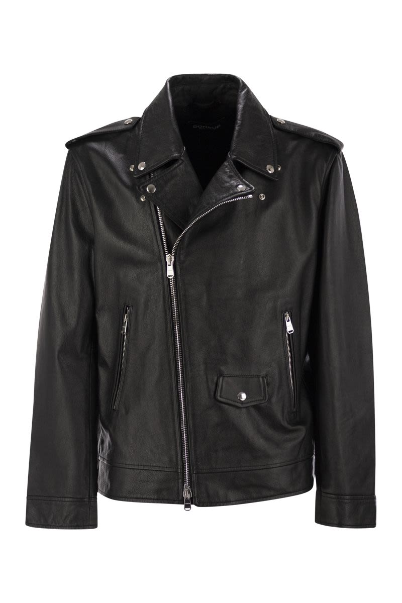 DONDUP Leather Biker Jacket for Men - Regular Fit