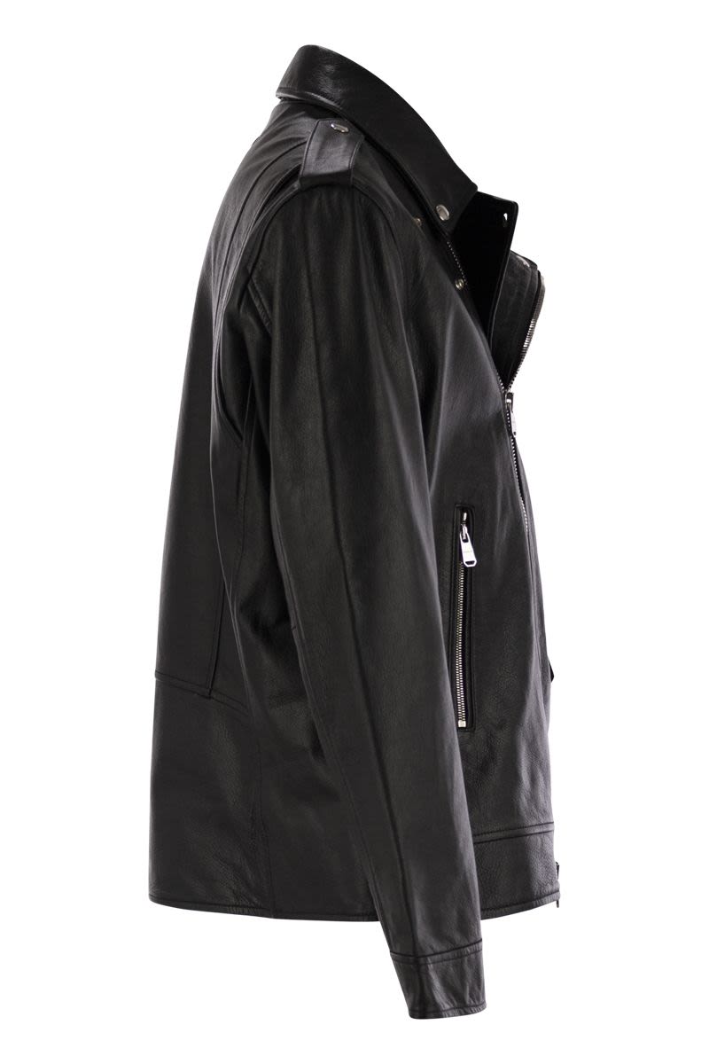 DONDUP Leather Biker Jacket for Men - Regular Fit