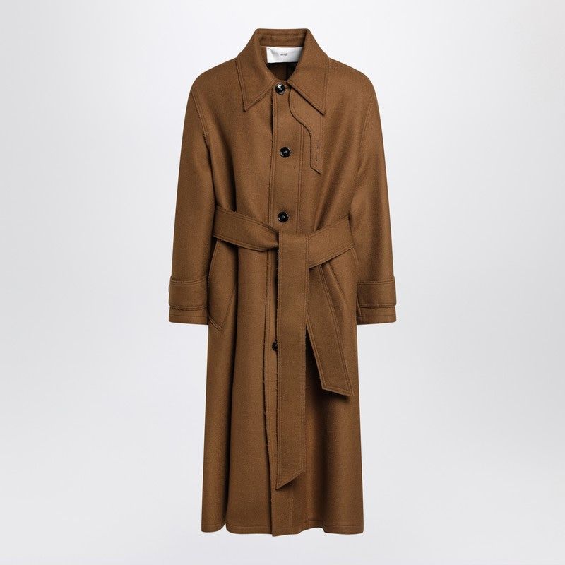 AMI PARIS Men's Virgin Wool Belted Mac Coat - Size M