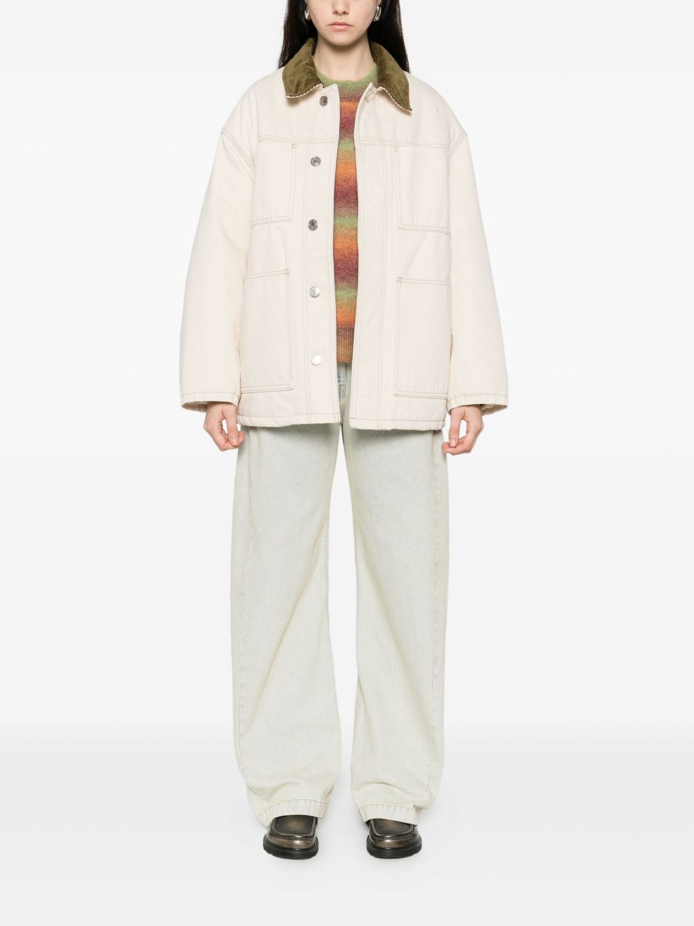 AMI PARIS Worker Denim Jacket with Corduroy Collar for Women