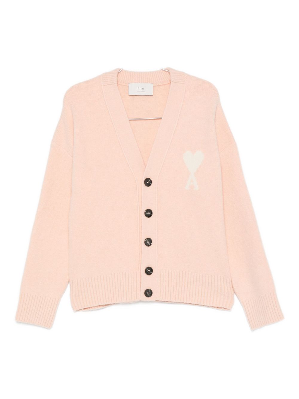 AMI PARIS Heart Motif V-Neck Wool Cardigan for Women