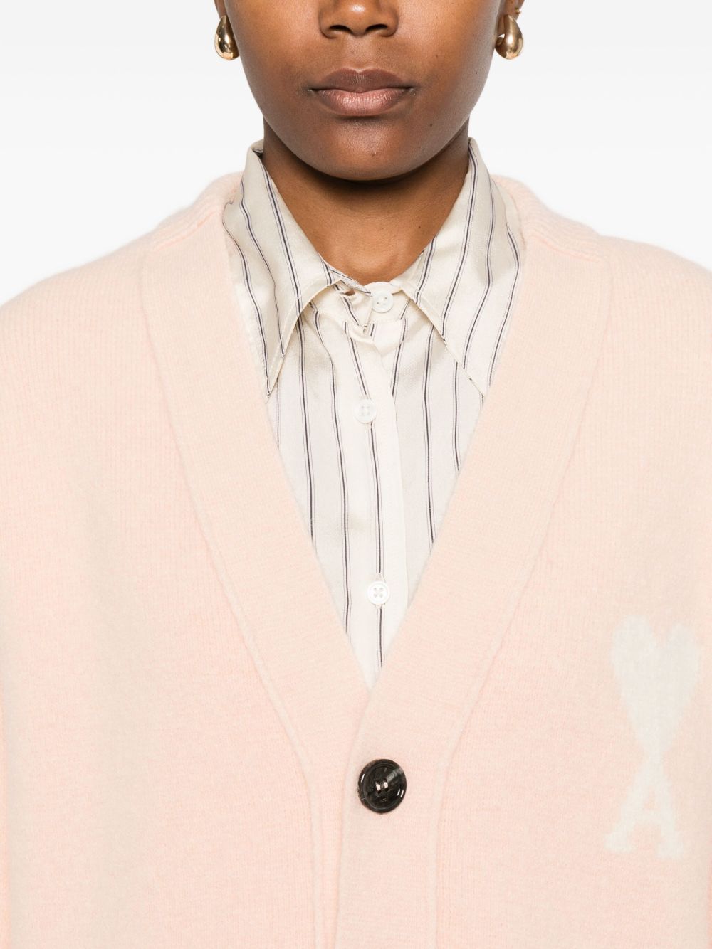 AMI PARIS Heart Motif V-Neck Wool Cardigan for Women