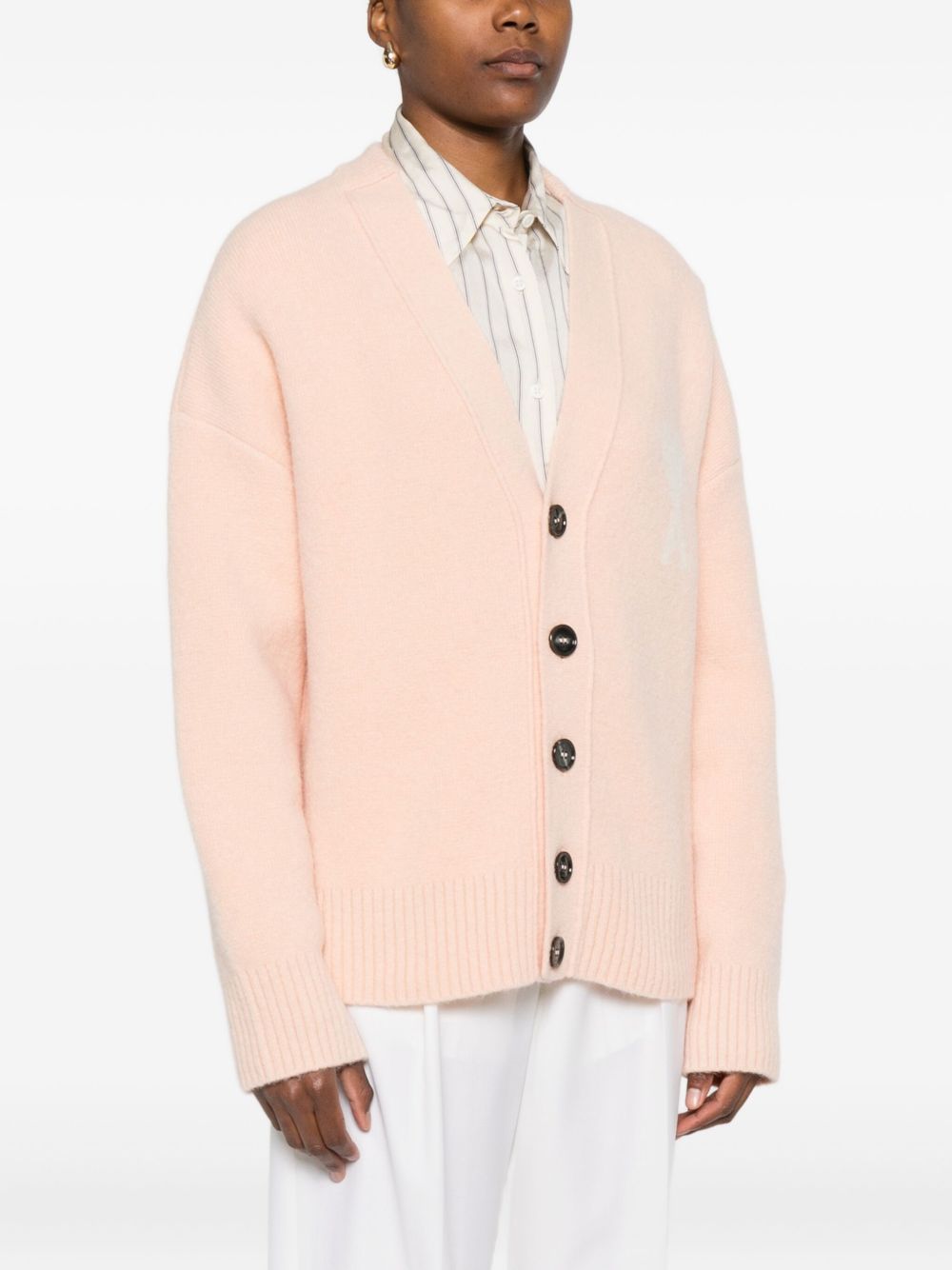 AMI PARIS Heart Motif V-Neck Wool Cardigan for Women