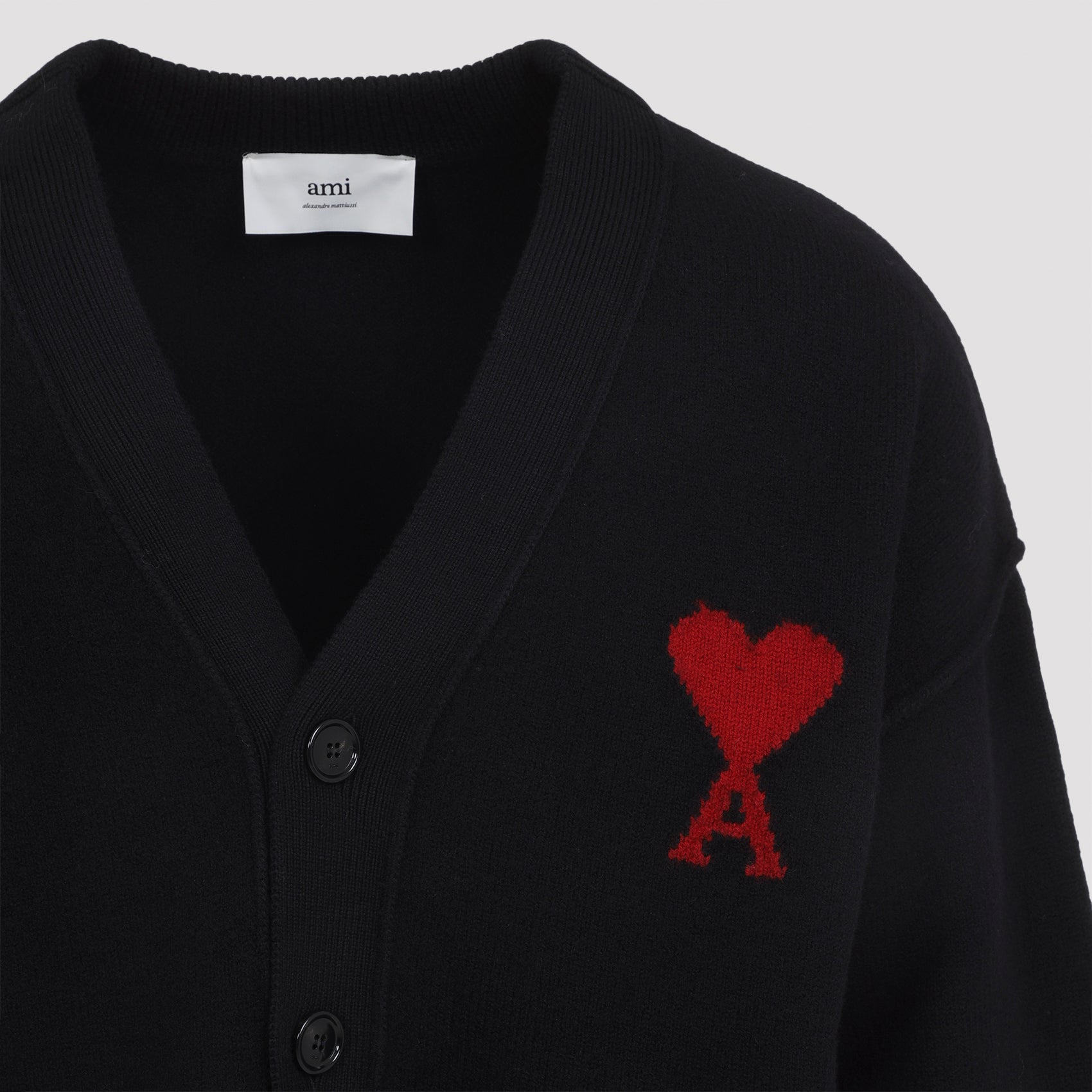 AMI PARIS Wool Cardigan with Heart Motif - Size L