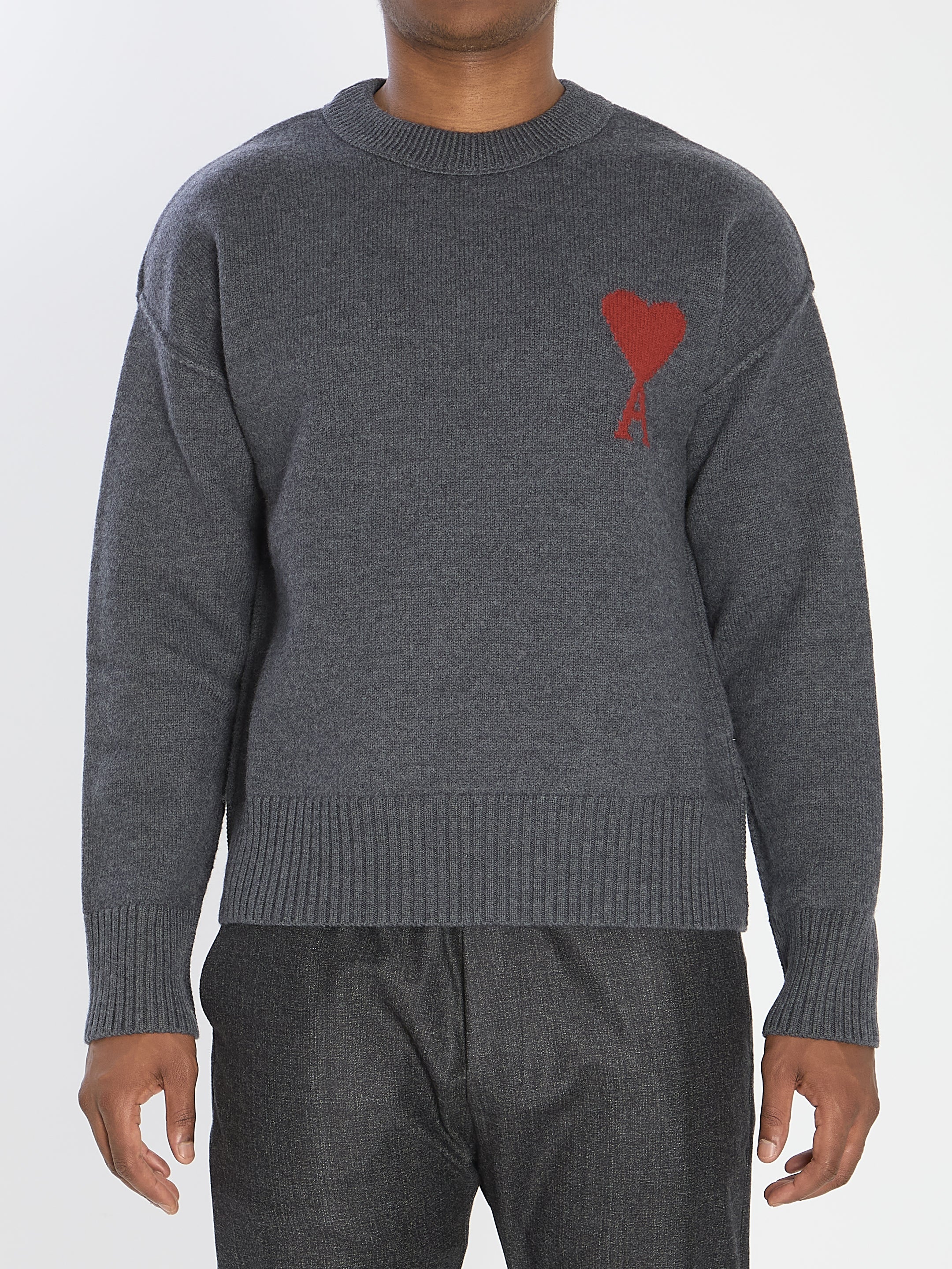 AMI PARIS Crewneck Sweater with Heart Emblem - Size L