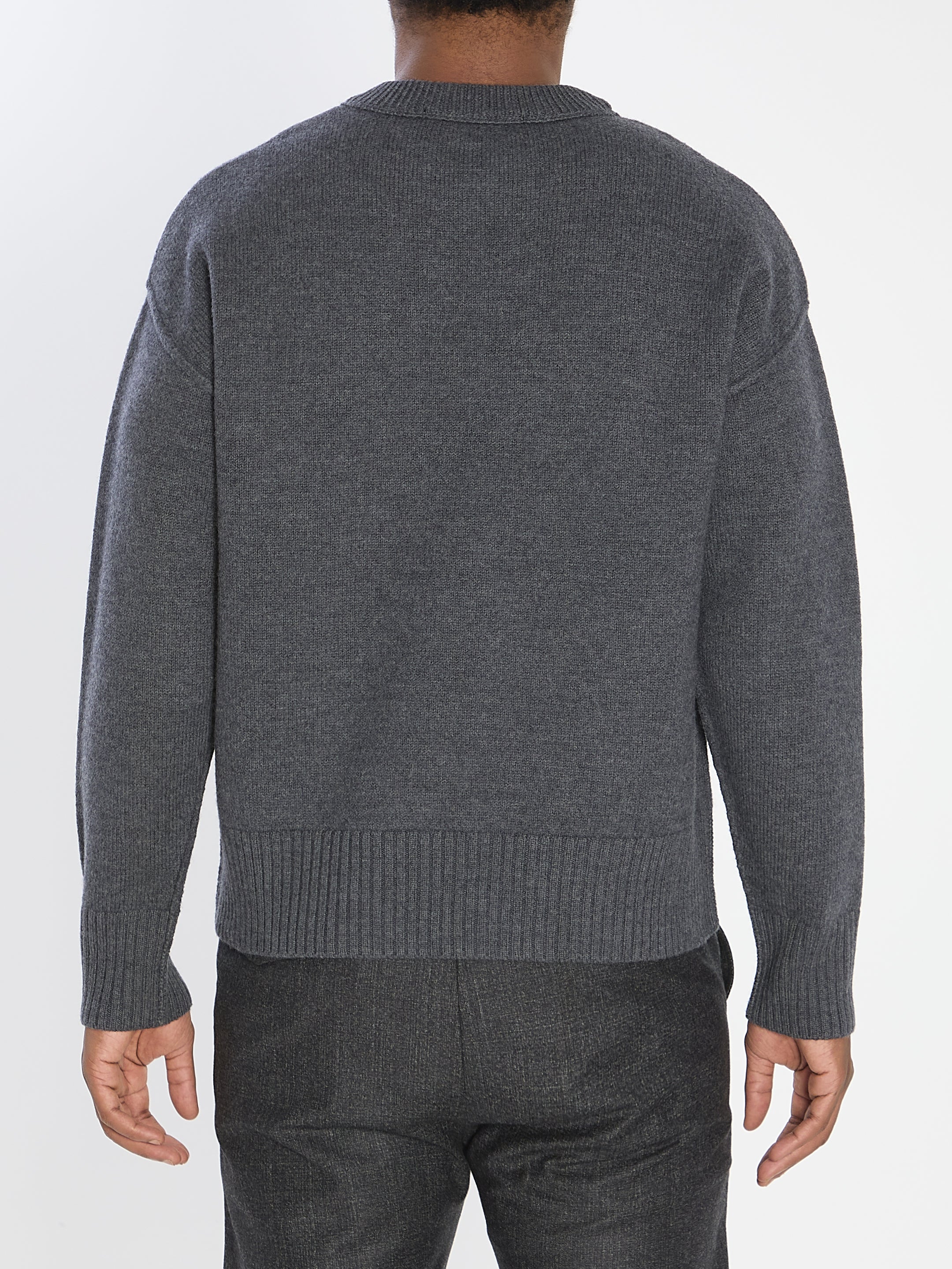 AMI PARIS Men's Regular Fit Wool Sweater with Embroidered Heart Design