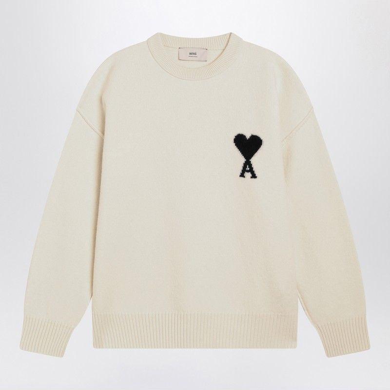 AMI PARIS Crew Neck Sweater with Contrast Intarsia - FW25