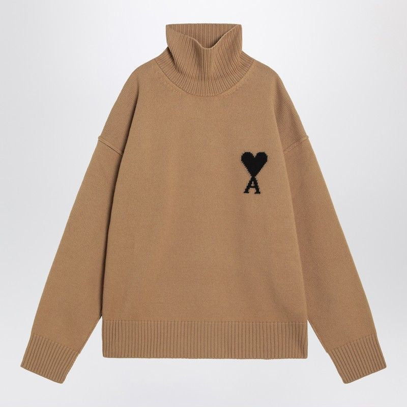 AMI PARIS Men's Turtleneck Sweater with Embroidered Heart Detail