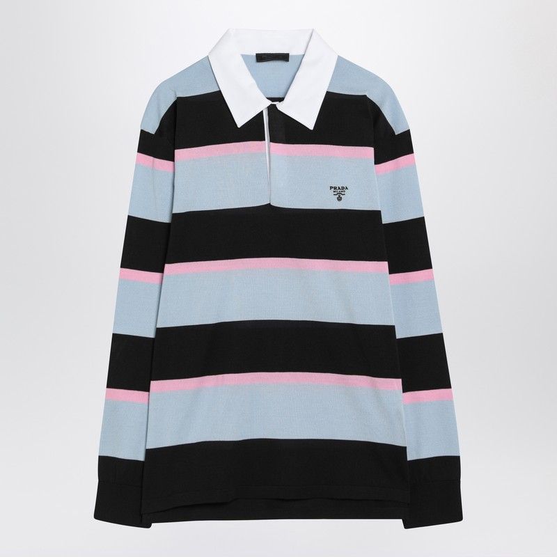 PRADA Striped Polo in Silk and Cotton - Men's