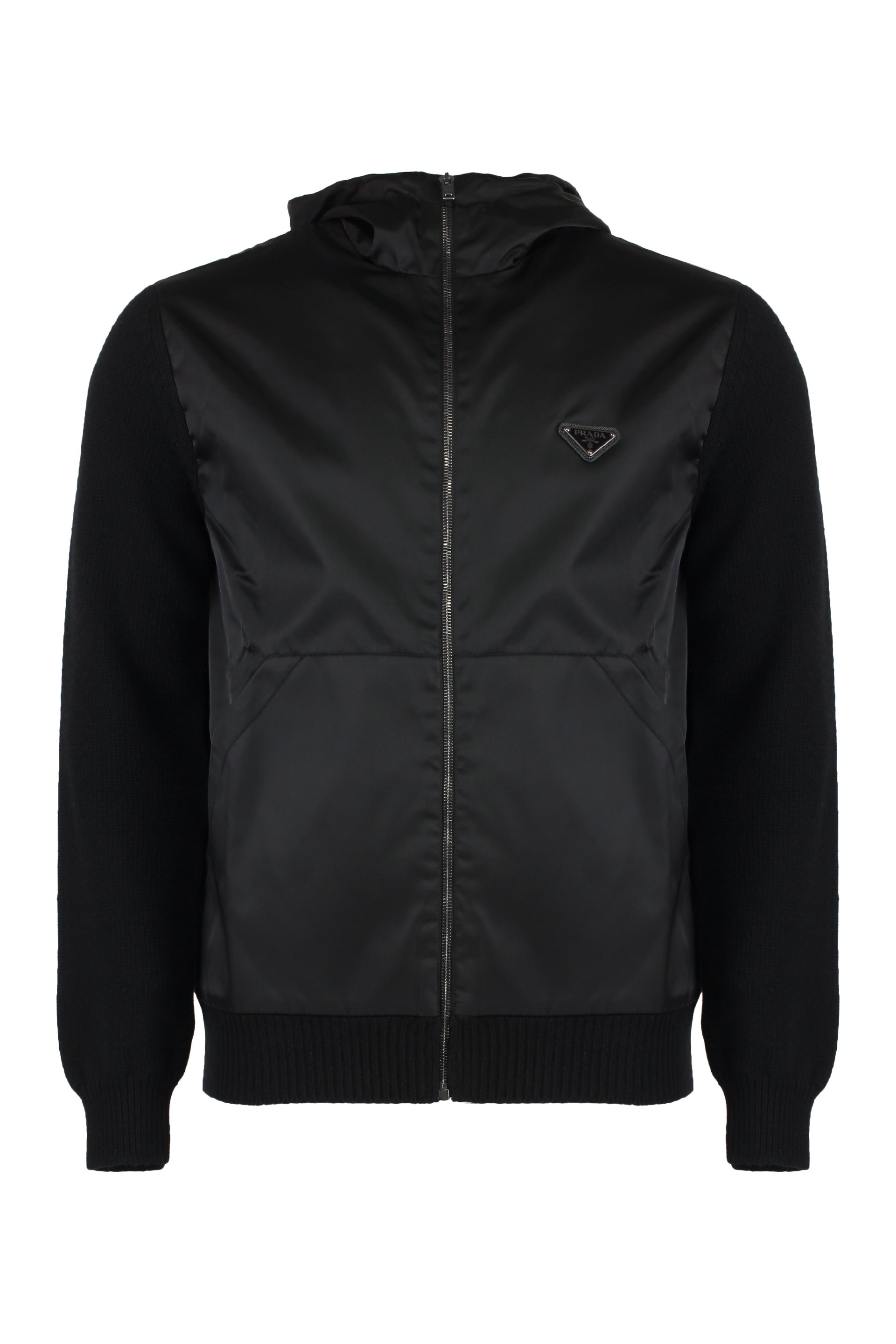 PRADA Men's Knit Cardigan with Nylon Front Panel