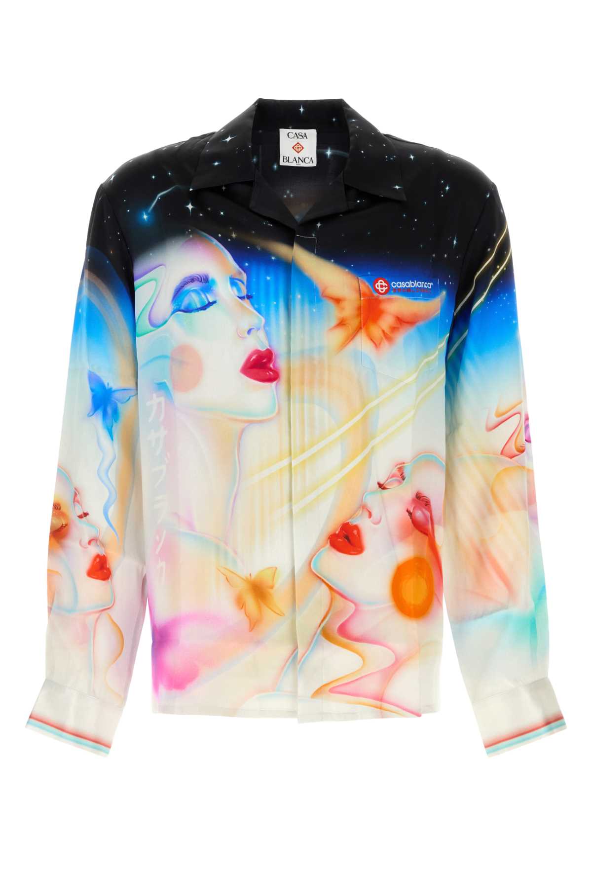 CASABLANCA Printed Satin Long Sleeve Cuban Collar Shirt