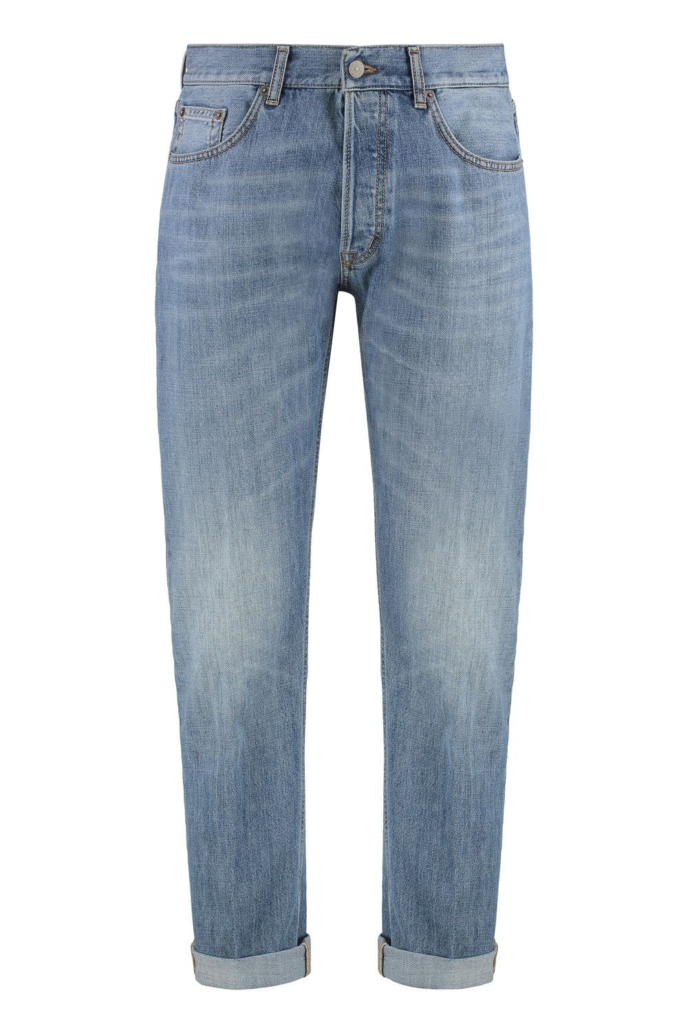 DONDUP Regular Fit Jeans with Roll-Up Cuffs for Men