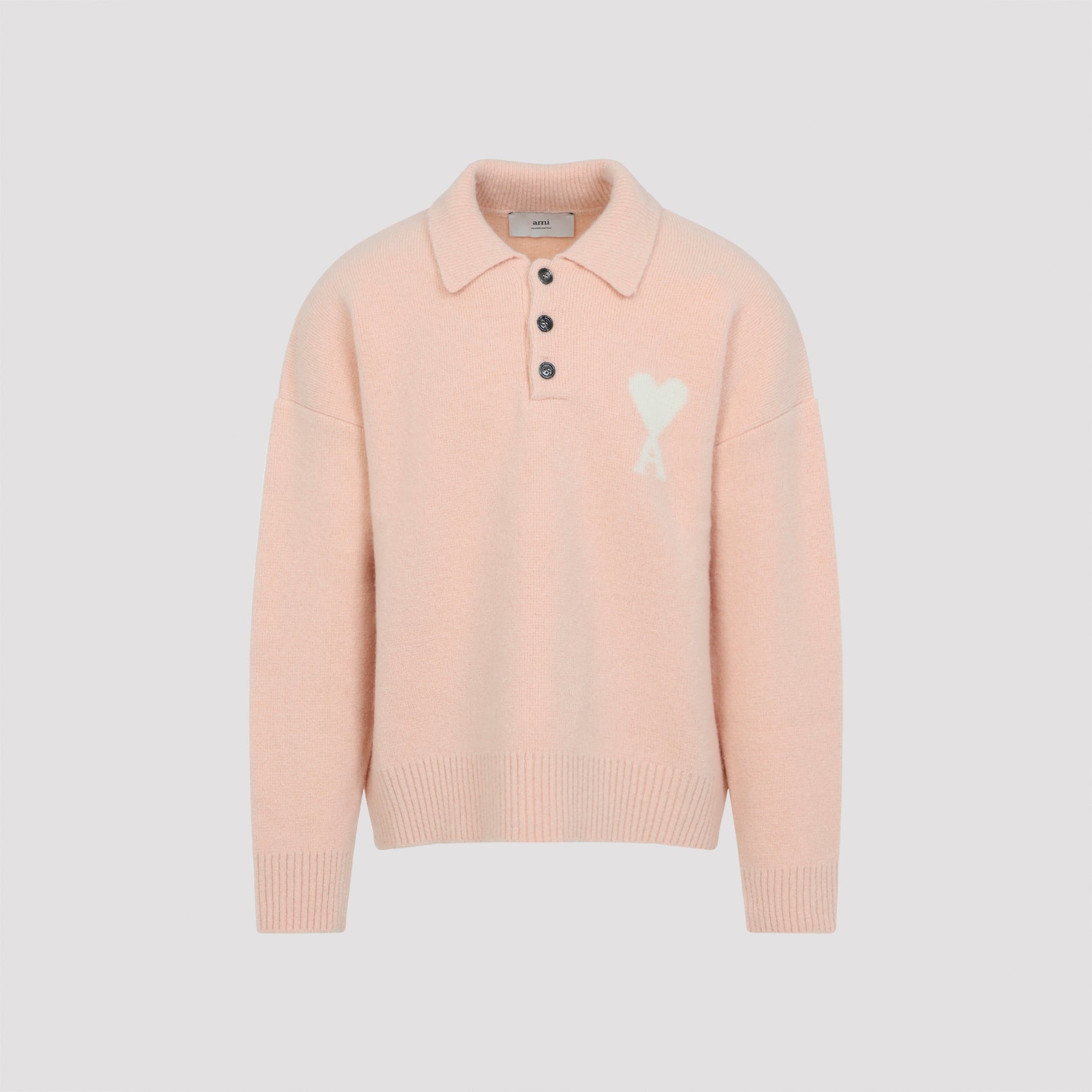 AMI PARIS Men's Wool Polo Sweater with Iconic Logo - Size L