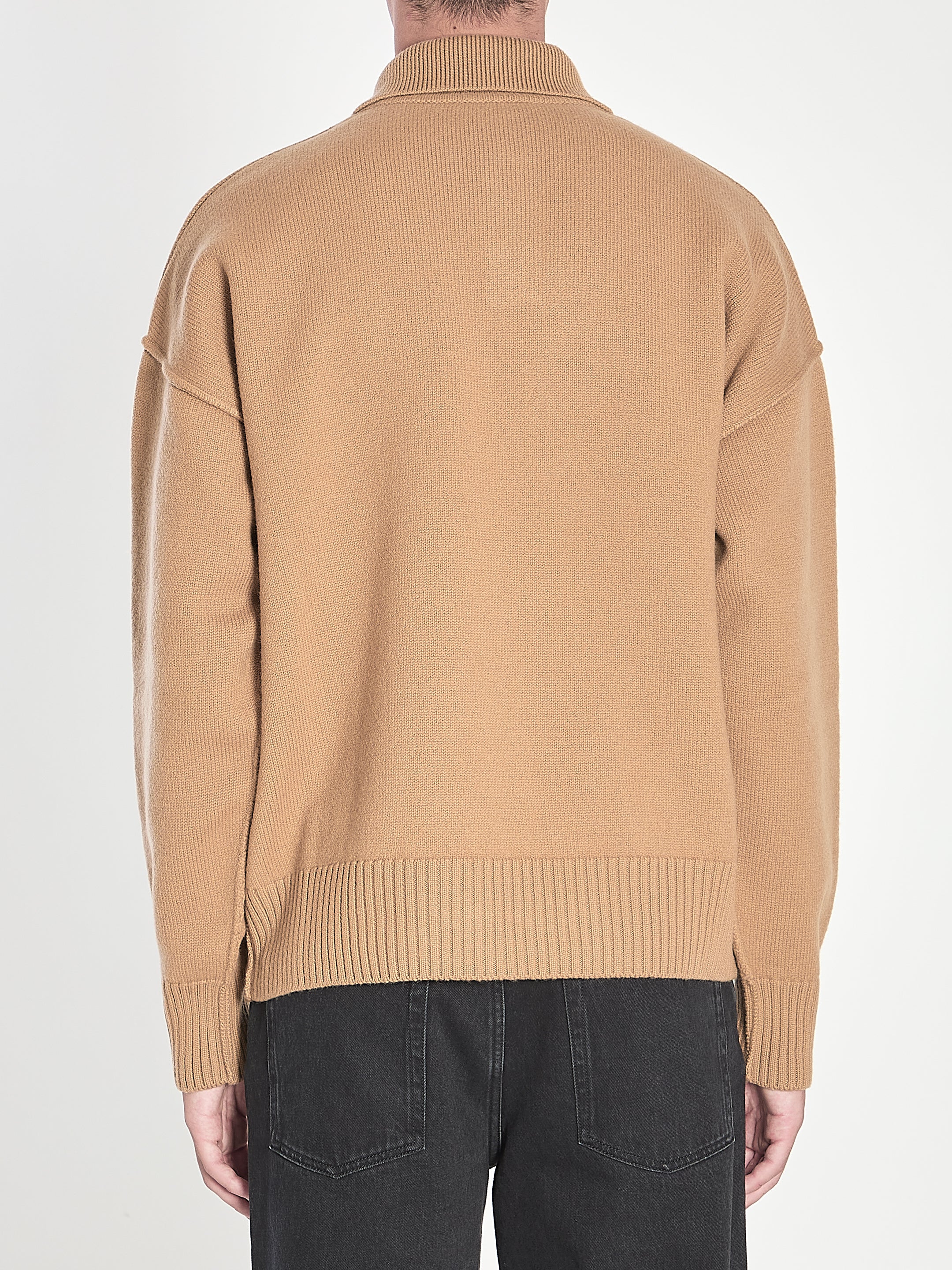 AMI PARIS Classic Polo Sweater with Signature Intarsia