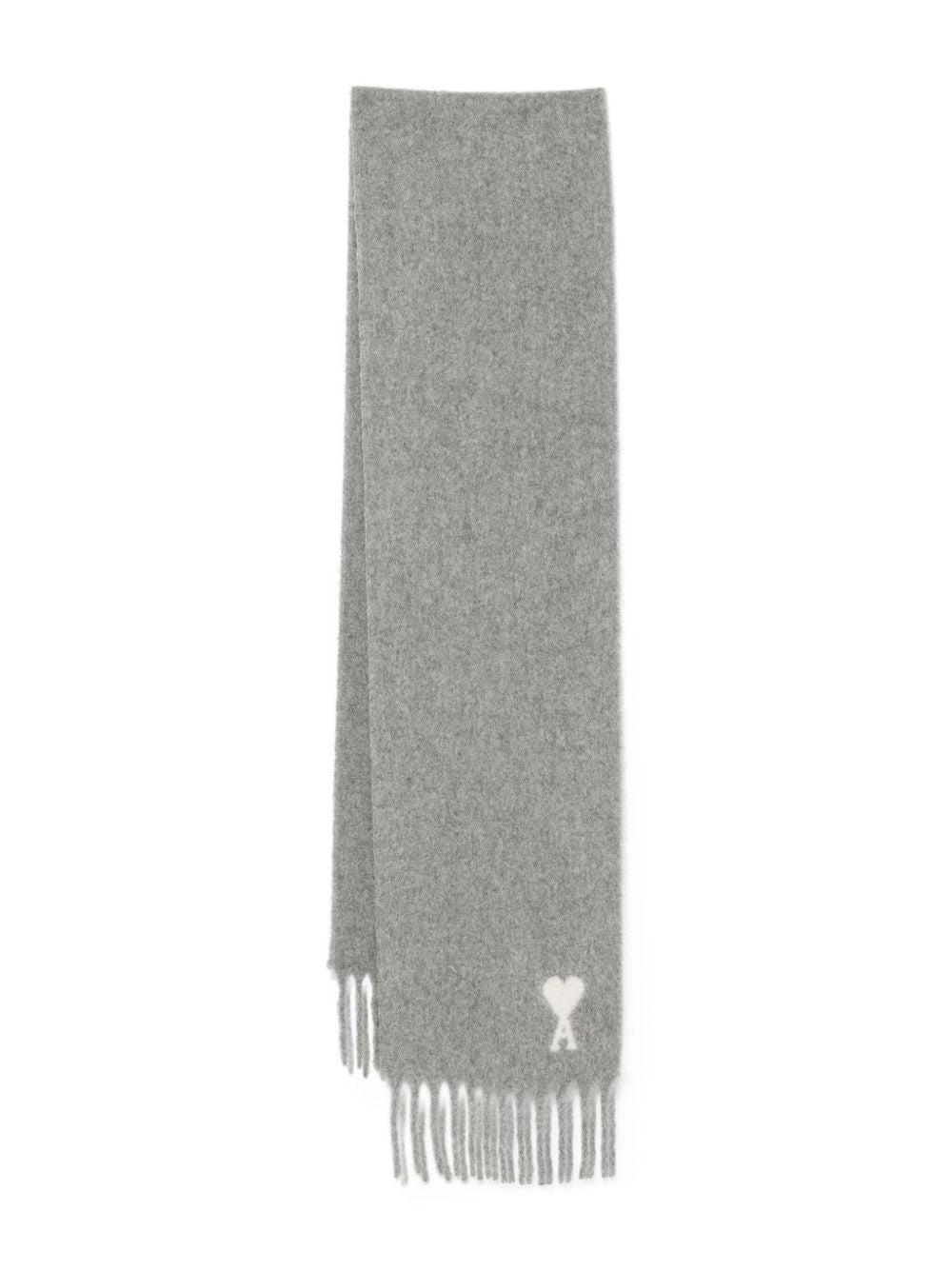 AMI PARIS Wool Heart Logo Scarf with Fringed Edges