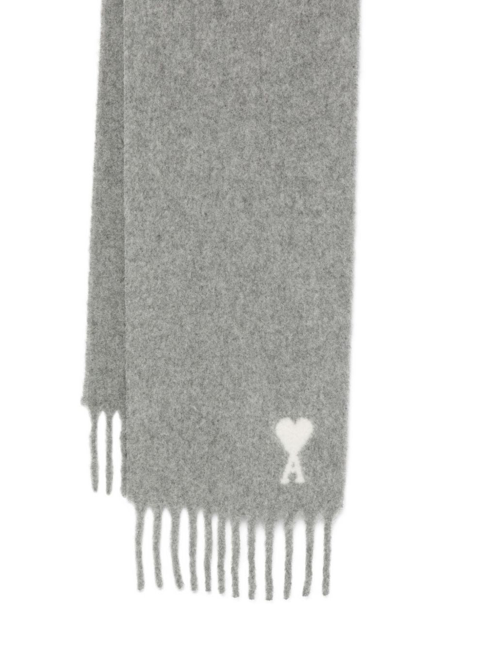 AMI PARIS Wool Heart Logo Scarf with Fringed Edges