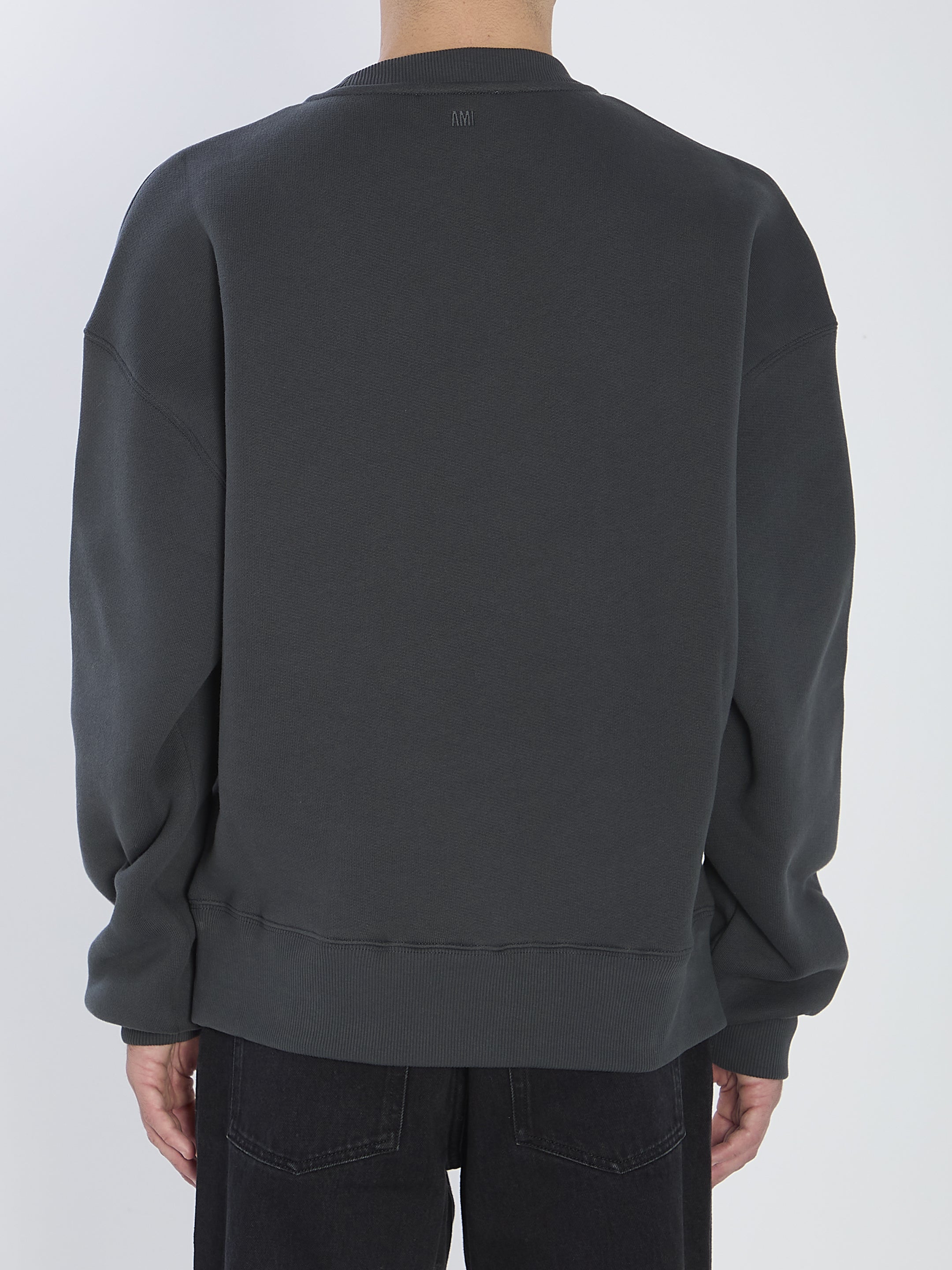 AMI PARIS Oversized Crewneck Fleece Sweatshirt in Anthracite - Size L