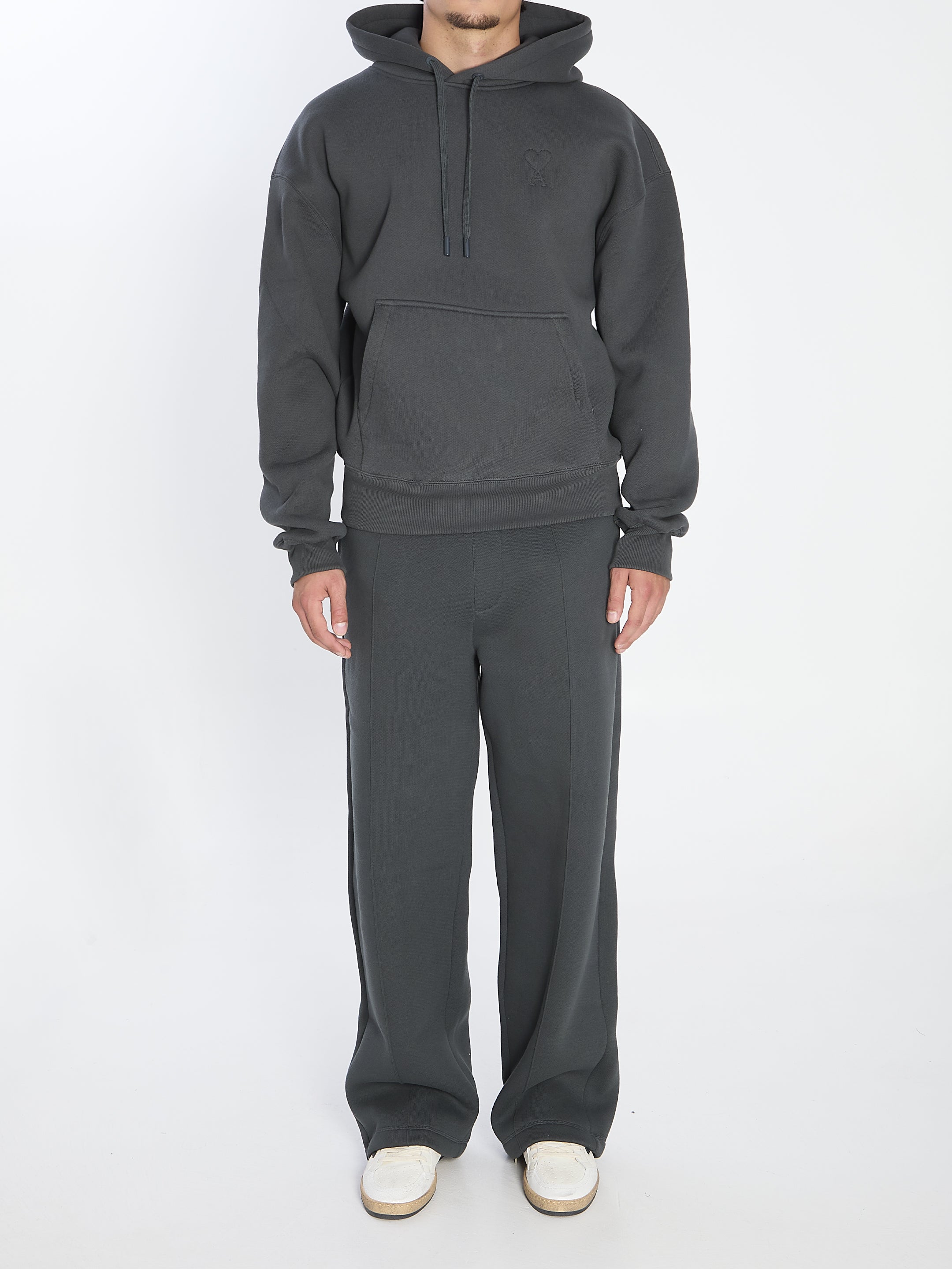 AMI PARIS Men's Regular Fit Hoodie with Embroidered Logo - Size L