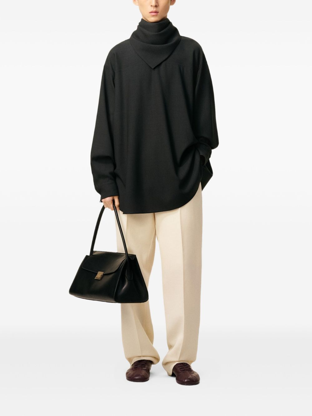 AMI PARIS Wool Blouse with High Neck and Curved Hem for Men