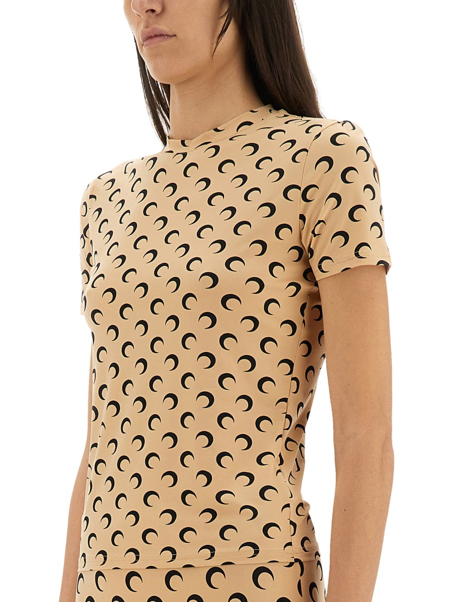 MARINE SERRE Recycled Moon Print Second Skin Short Sleeves T-Shirt
