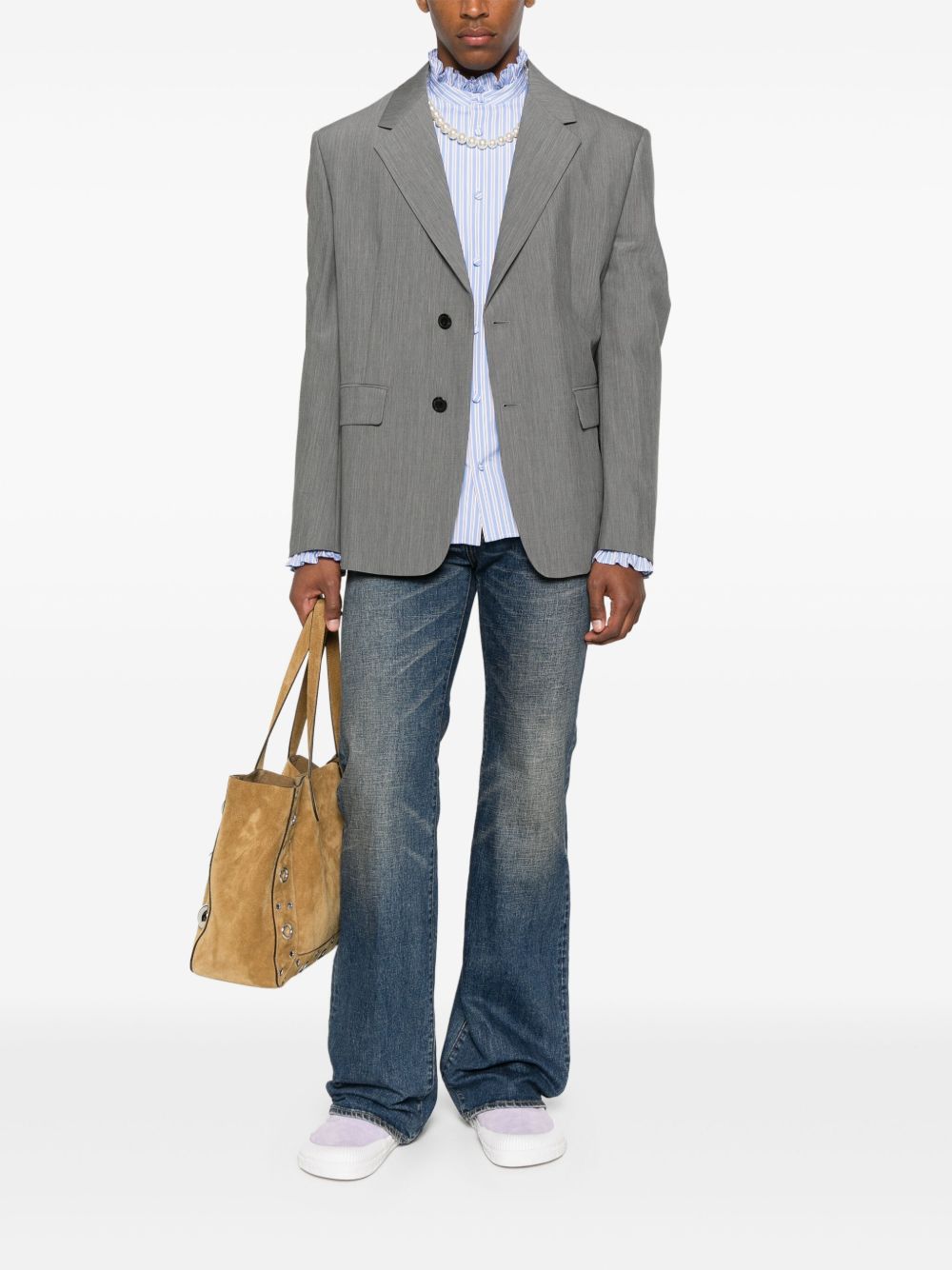 VALENTINO Striped Cotton Shirt with Ruffled Detailing for Men