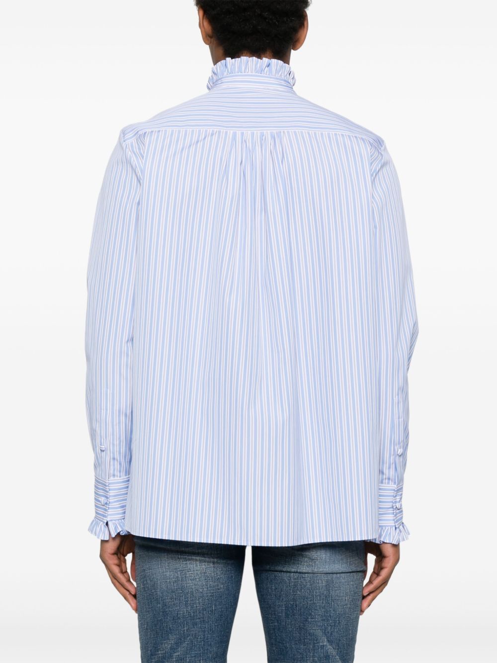 VALENTINO Striped Cotton Shirt with Ruffled Detailing for Men