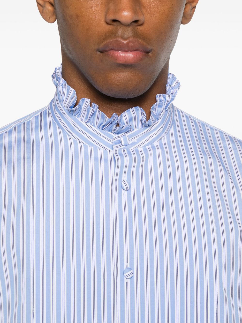 VALENTINO Striped Cotton Shirt with Ruffled Detailing for Men