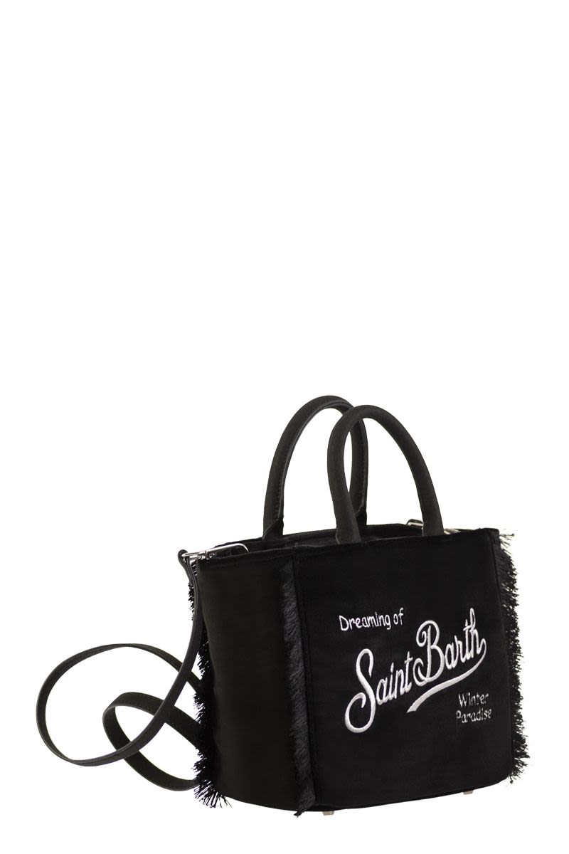 MC2 SAINT BARTH Mini Fabric Handbag with Logo and Fringed Edges