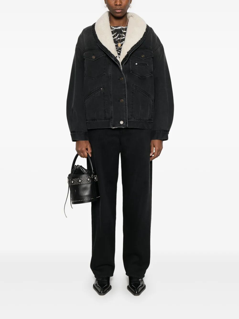 ISABEL MARANT Women's Mini Denim and Faux Fur Jacket