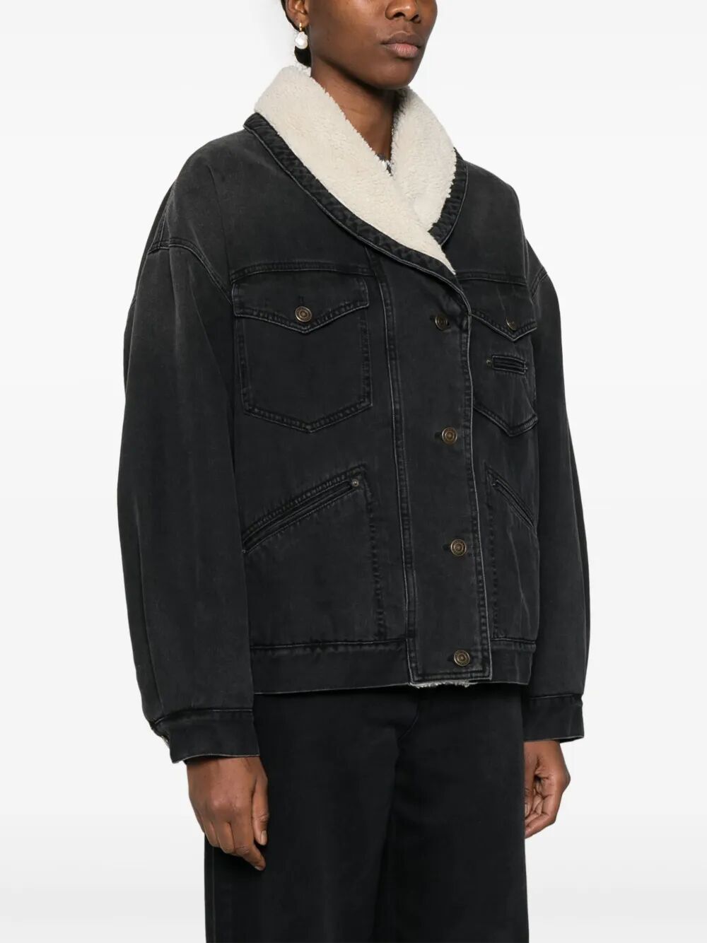 ISABEL MARANT Women's Mini Denim and Faux Fur Jacket