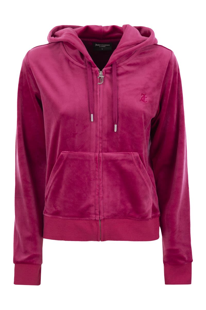 JUICY COUTURE Classic Cotton Velvet Hoodie - Tight Fit
