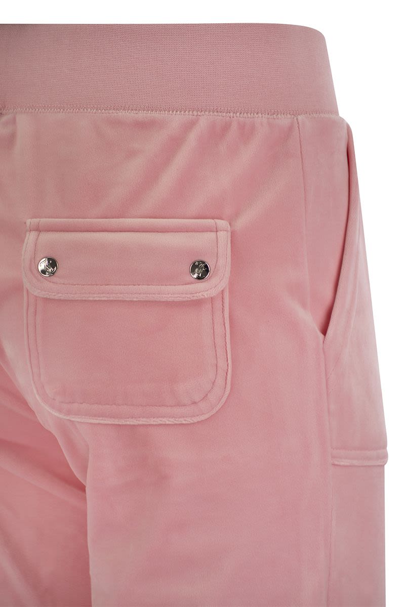 JUICY COUTURE High Waisted Velour Trousers with Maxi Front Pockets