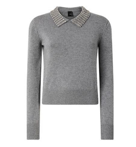 PINKO Wool Sweater with Crystal-Embellished Collar