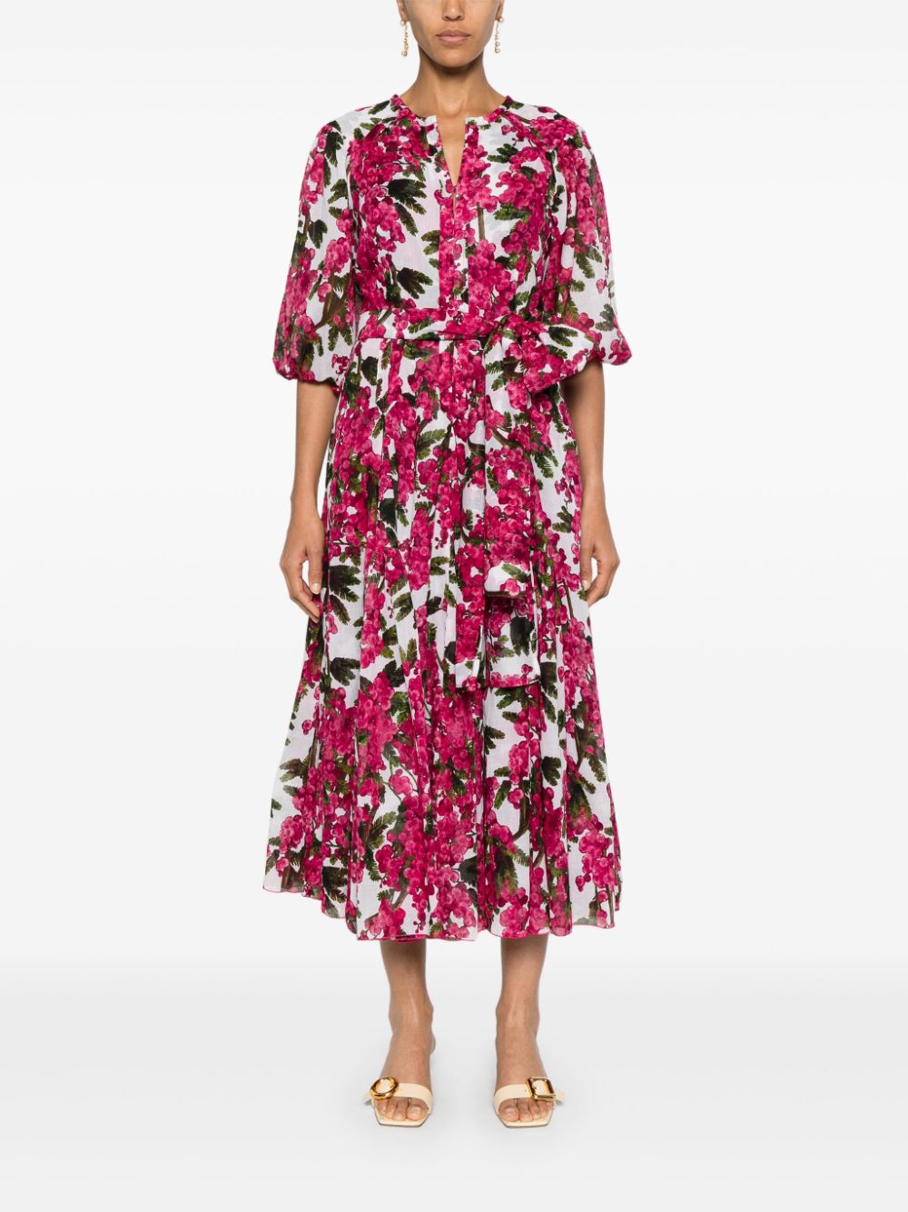 SAMANTHA SUNG Floral Print Midi Shirt Dress