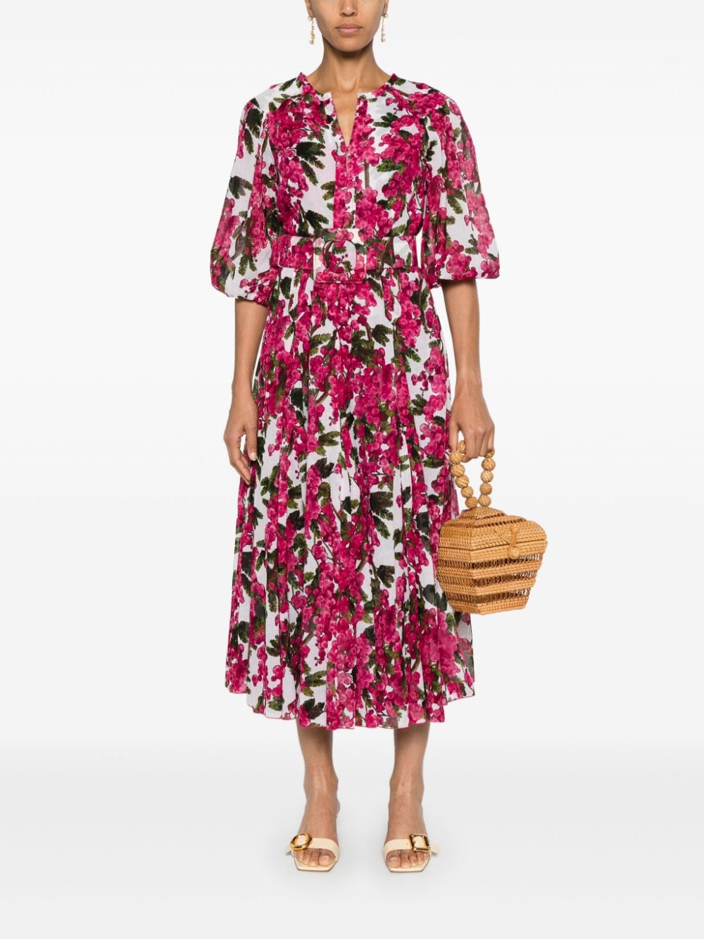 SAMANTHA SUNG Floral Print Midi Shirt Dress