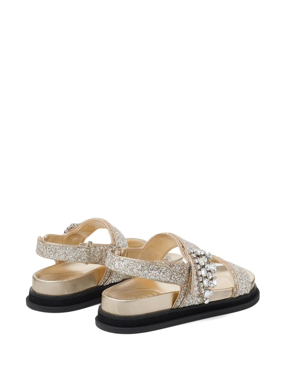 JIMMY CHOO Glittered Flat Sandals with Crystal Embellishment