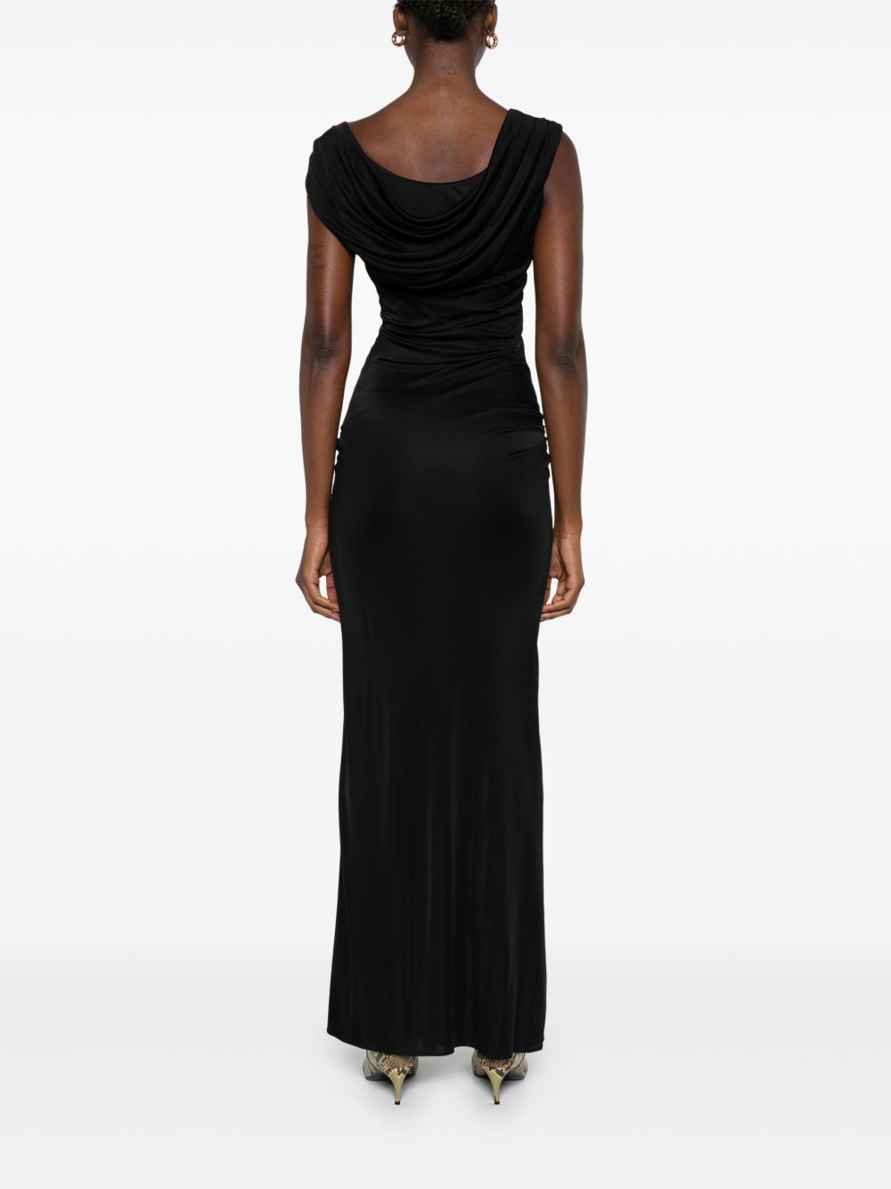 VERSACE Asymmetrical Long Dress with Gold Safety Pin for Women - FW25